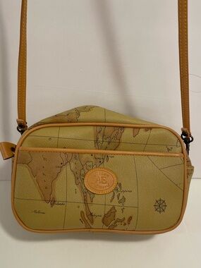 Vintage Allen Edward World Map print Crossbody Purse Travel Atlas Bag Rare Boho